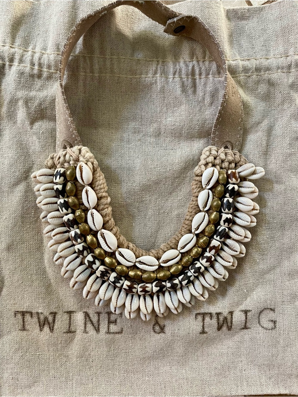 Handcrafted Cowrie Shell Necklace in Cream and Gold
